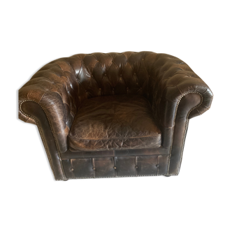 Vintage Chesterfield mocha armchair