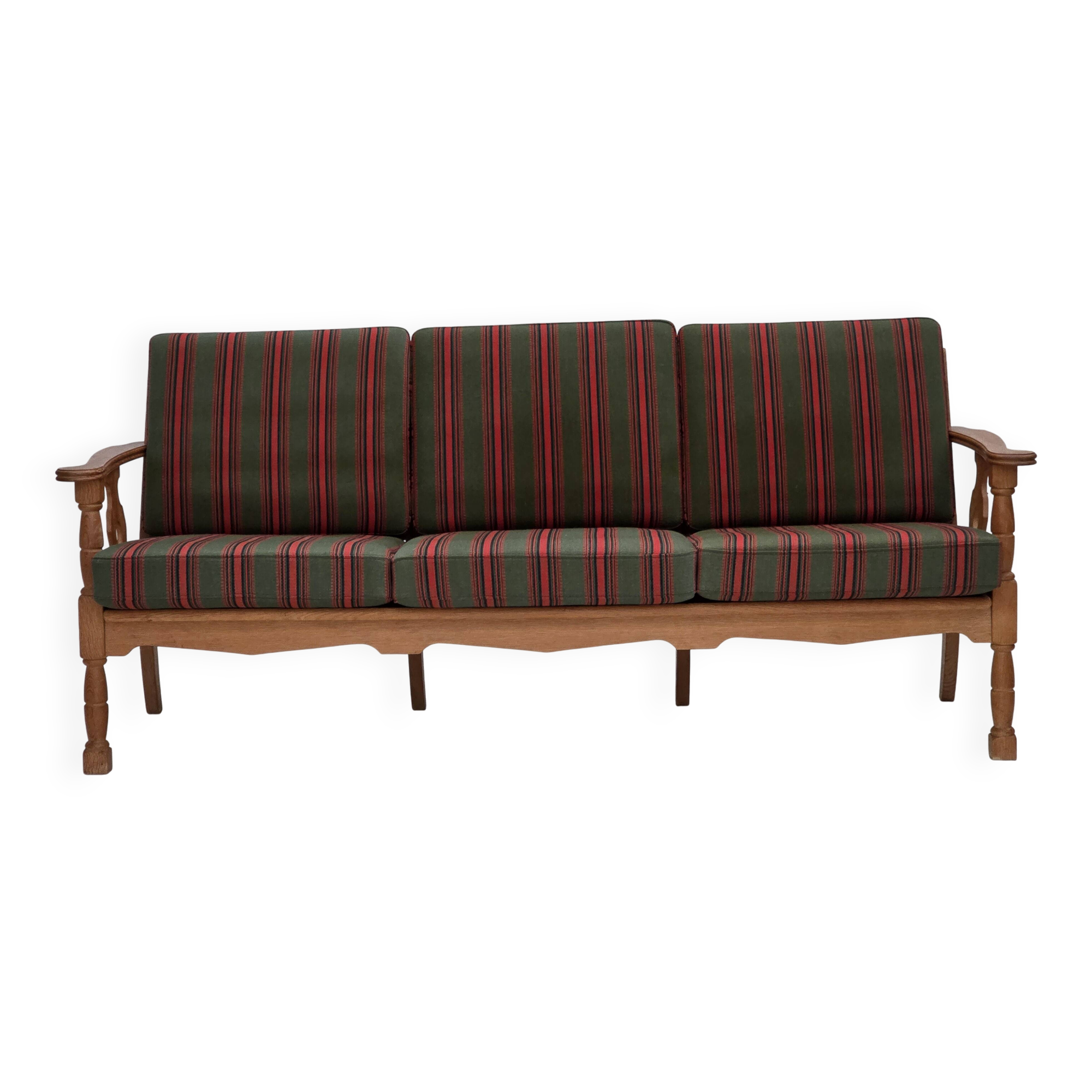 1970s, Danish 3-seater sofa, green furniture wool, oak wood.