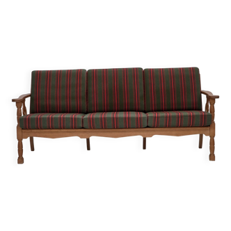 1970s, Danish 3-seater sofa, green furniture wool, oak wood.