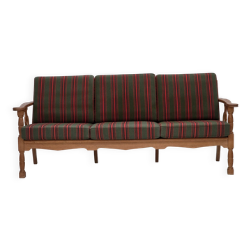 1970s, Danish 3-seater sofa, green furniture wool, oak wood.