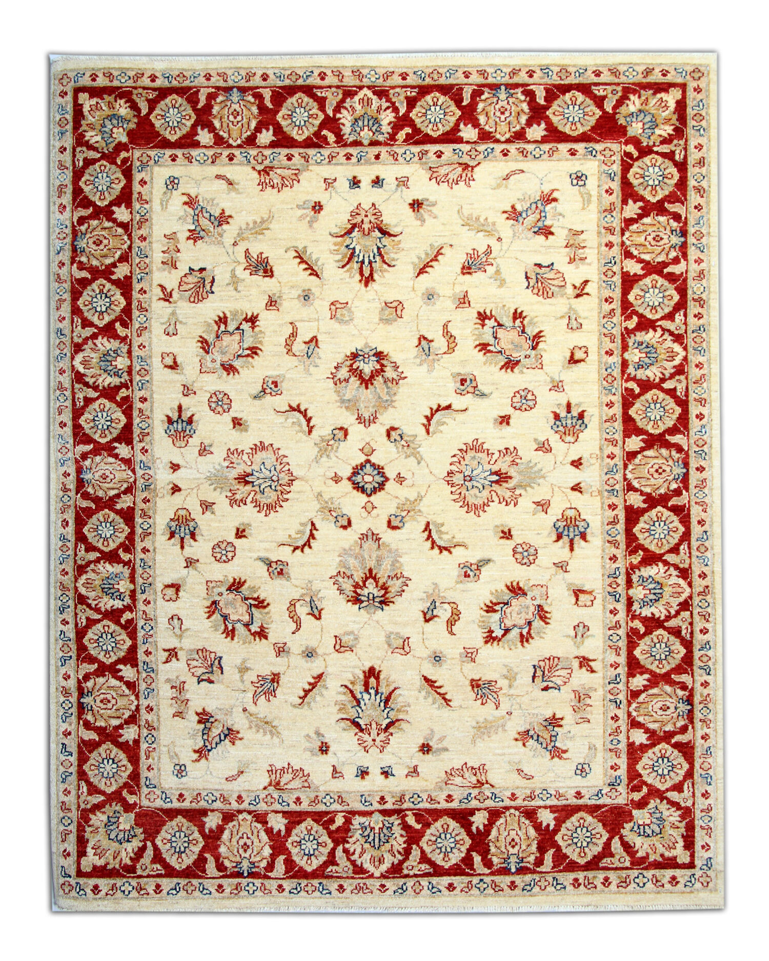 Traditional Afghan Ziegler Rug Handwoven Cream Wool Carpet- 165x195cm