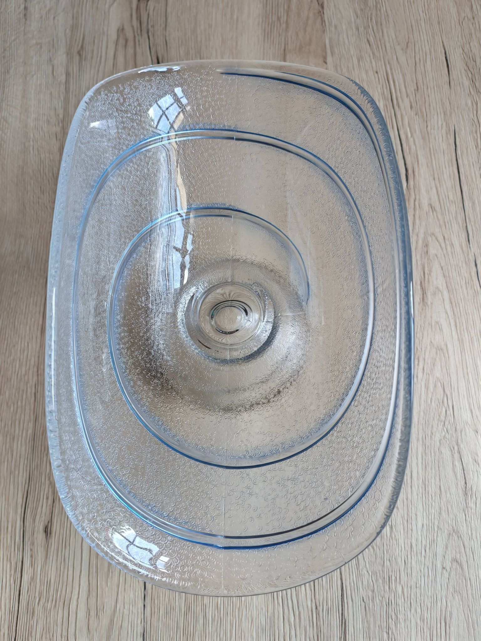 Large pressed moulded glass Art Deco blue frosted cup