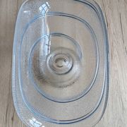 Large pressed moulded glass Art Deco blue frosted cup