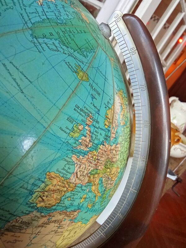 Ancien Globe Terrestre Verre  Lumineux Mappemonde Art Déco Colomb W. Jaden