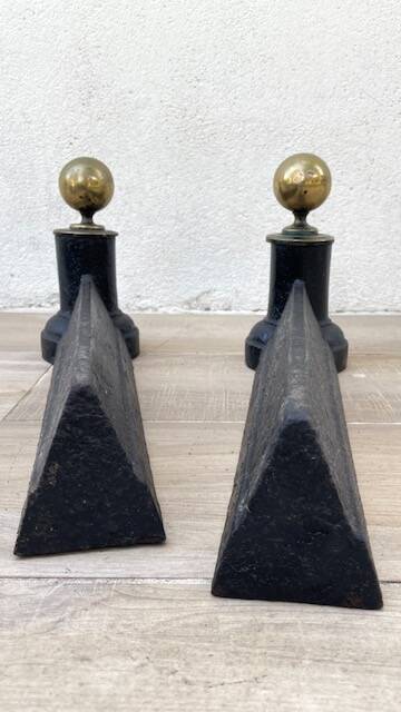 Chenets neoclassical cast iron and brass
