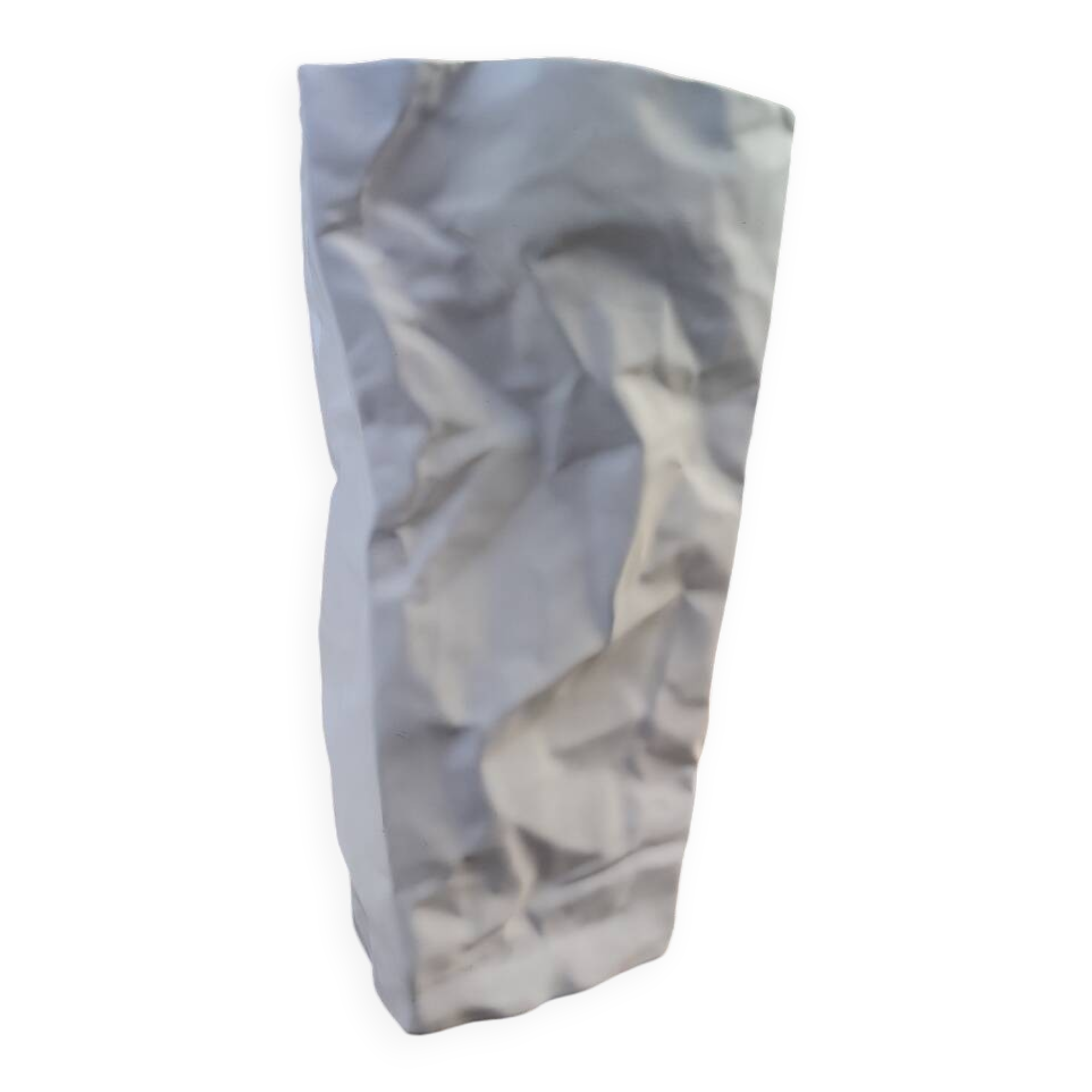 Large vase "Kami" style, matte white with crumpled paper effect.