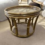 Vintage round side table/coffee table in rattan and wicker