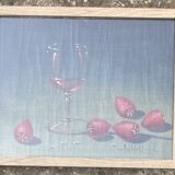 Painting - Still life: Glass of wine and strawberries