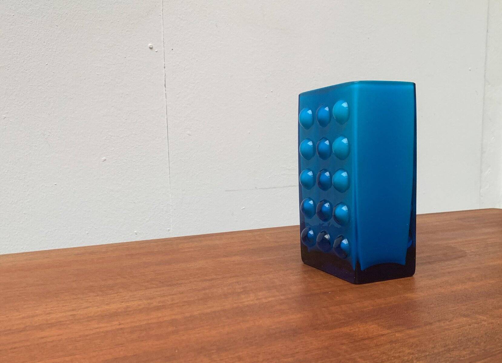 Mid-century German block glass bubble vase by Karl Friedrich Glass.