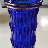 Walther Glas Design Vase, Graphic shape with golden flamed tips. Blown art glass, cobalt blue. Height 25 cm