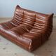 Cognac  brown leather Togo living room set, set of 5