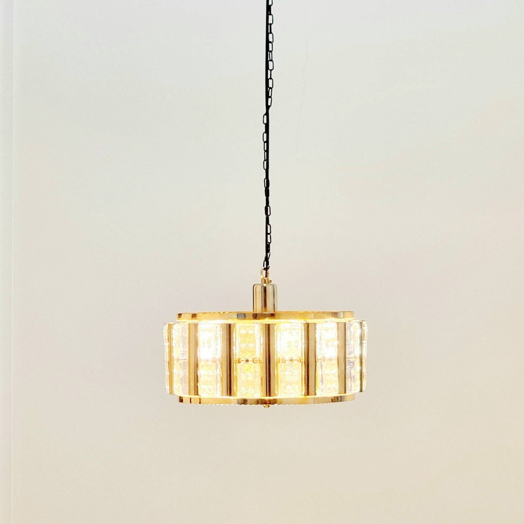 Mid-Century Scandinavian Brass and Glass Ceiling Light by C. Fagerlund for Orrefors, 1960s