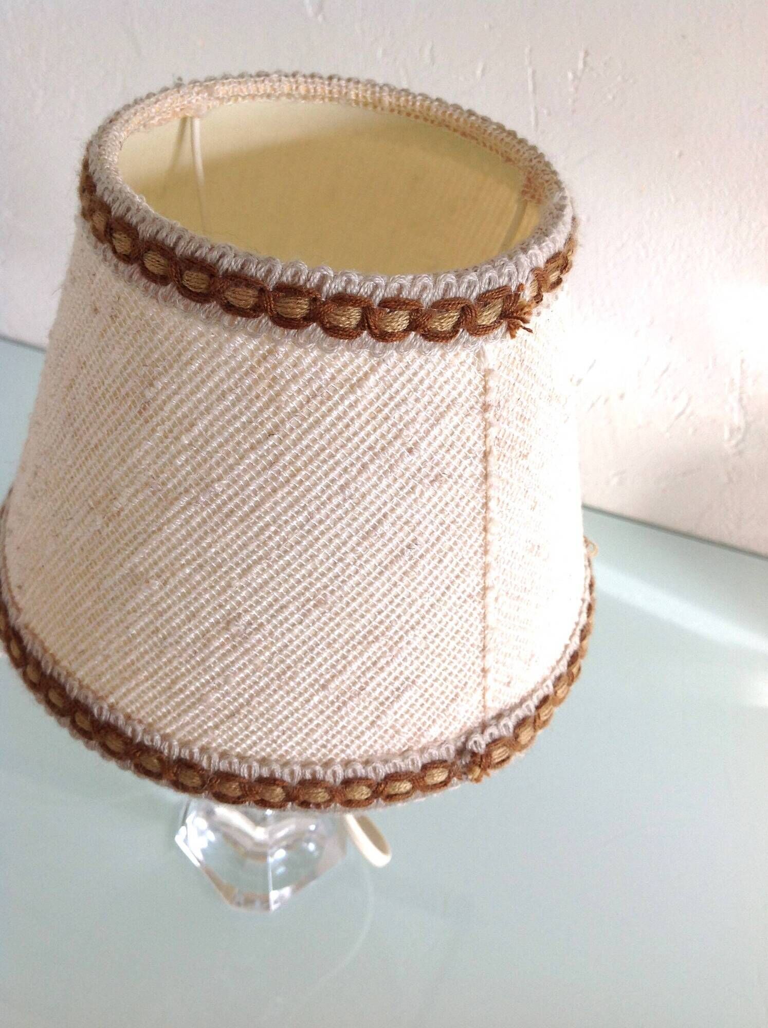Bedside lamp with glass base and beige fabric lampshade / vintage 60s-70s