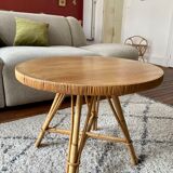 Table basse ronde en rotin plateau