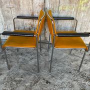 Pair of Vintage 1970s Chrome Metal Armchairs with Orange Fabric and Wood
