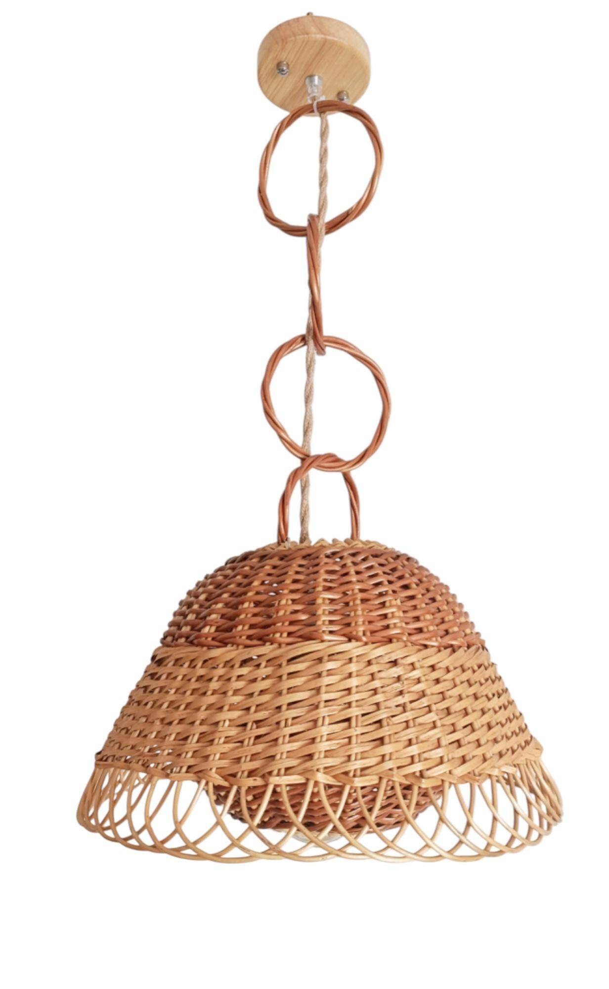 Rustic Mid-Century Wicker Pendant Lamp, Handwoven in Spain, c. 1960s