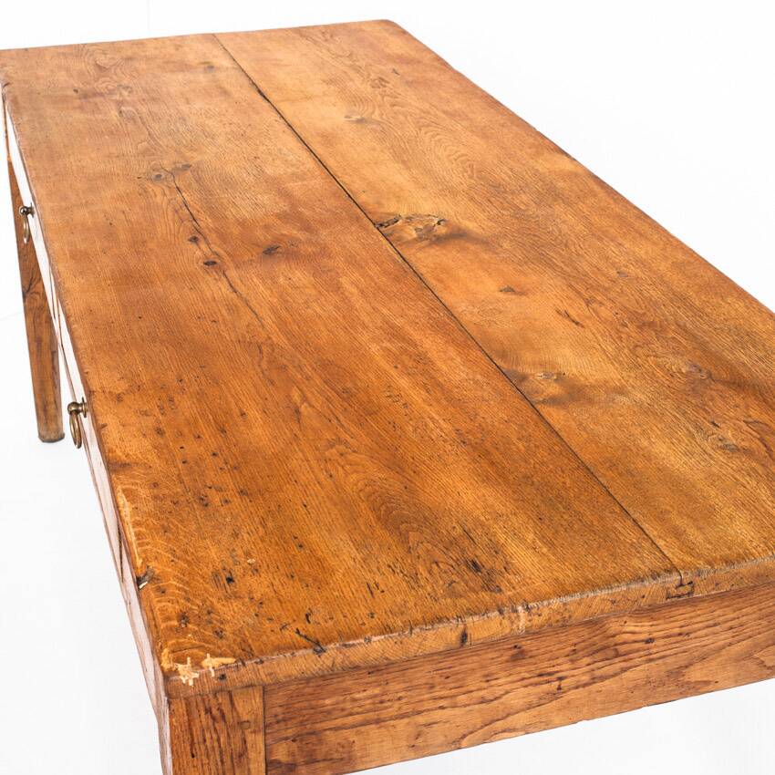 Farmhouse table with two large drawers. Oak wood. France, 1940s-50s