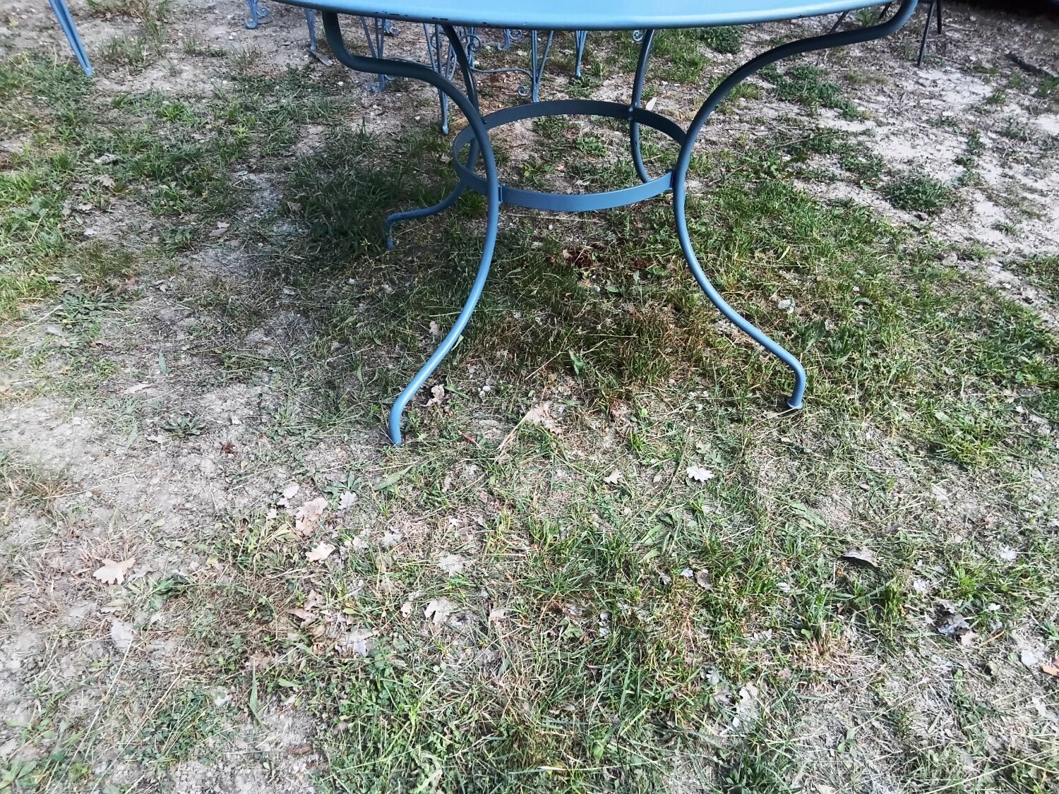 Large blue wrought iron garden furniture