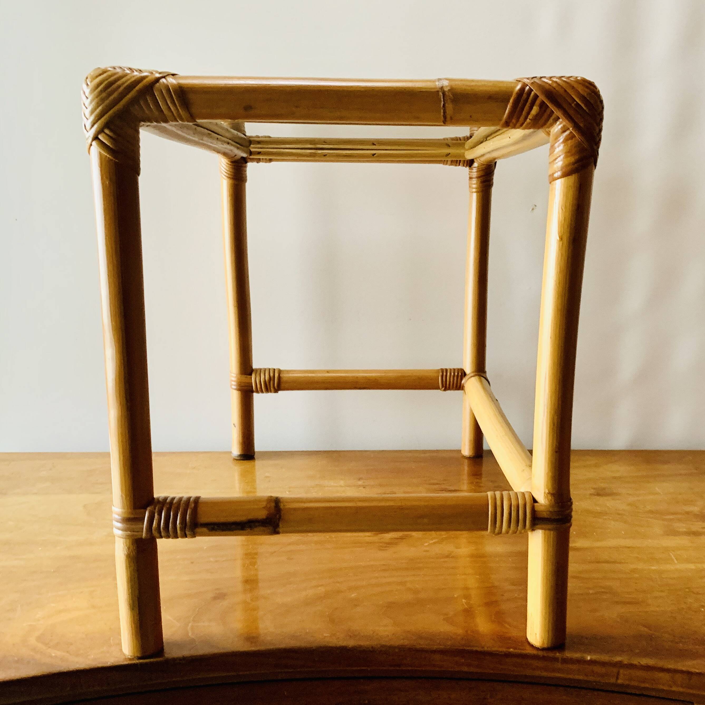 Vintage bamboo and smoked glass side table - end table