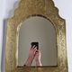Oriental mirror in wood and hammered brass in the shape of an arch, plant decor, 52 cm