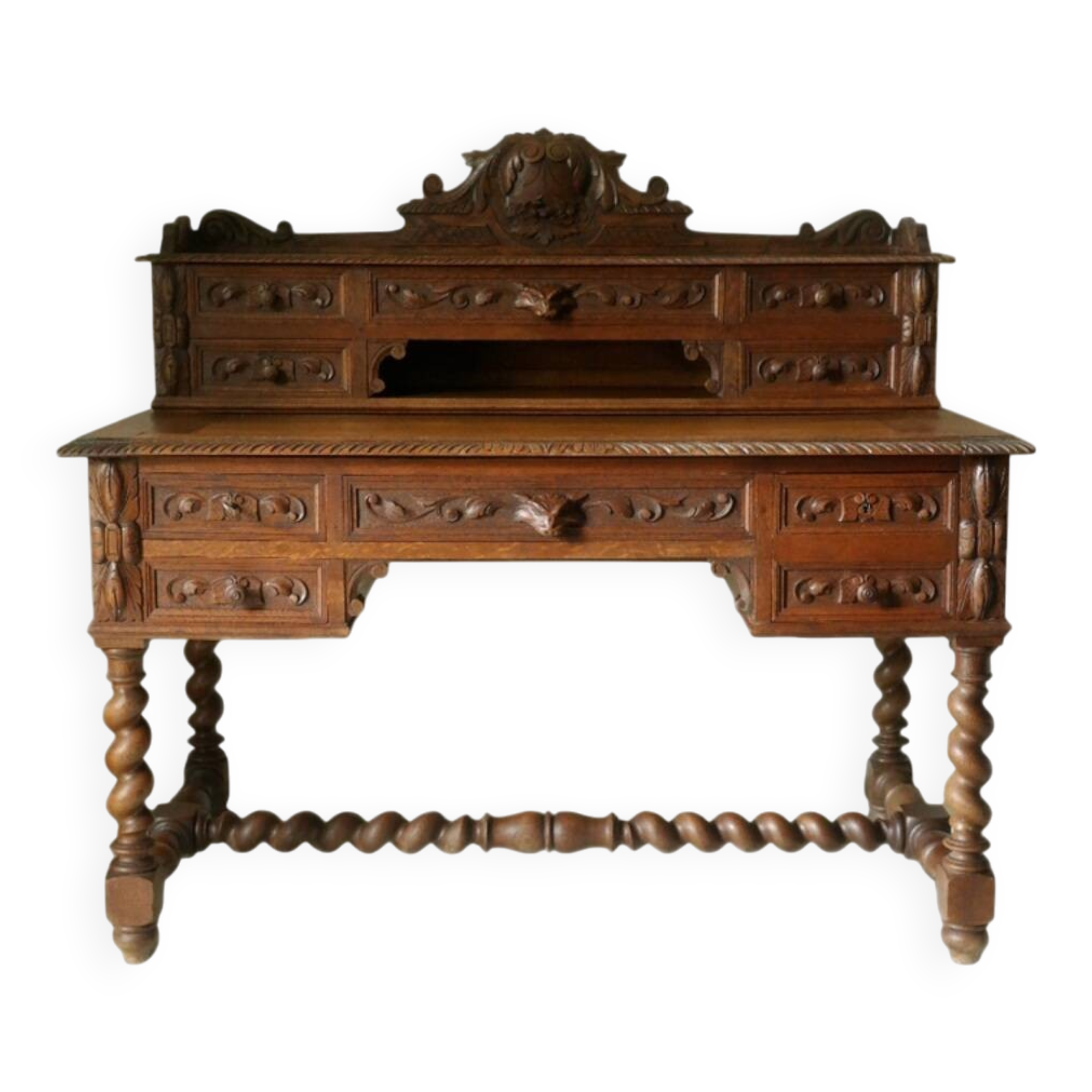Neo-Renaissance oak cashier's desk and podium
