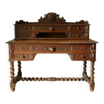 Counter desk and tiered stand in Neo-Renaissance oak