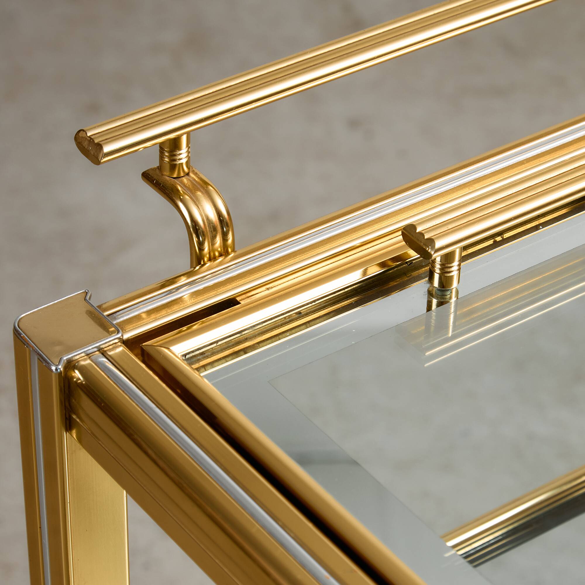 Bar Cart in Gold and Chrome with Glass Shelves, 1970s