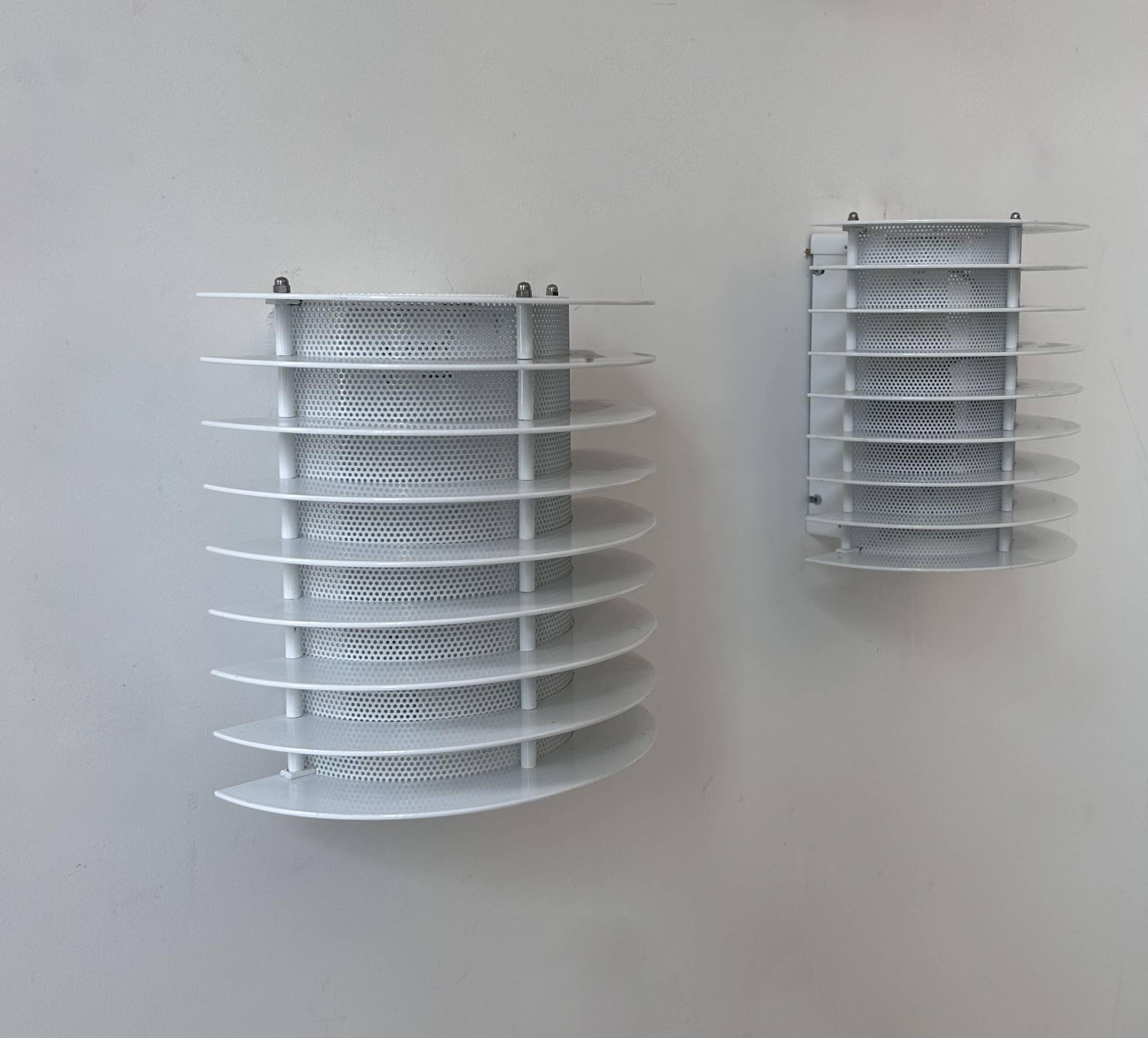 Pair of vintage wall lights, white lacquered metal, Borens, Sweden 1980
