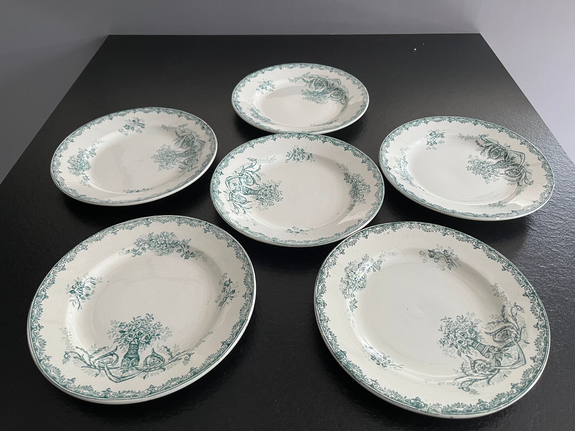 Lot 6 old plates porcelain iron earth saint amandinoise model chevreuse