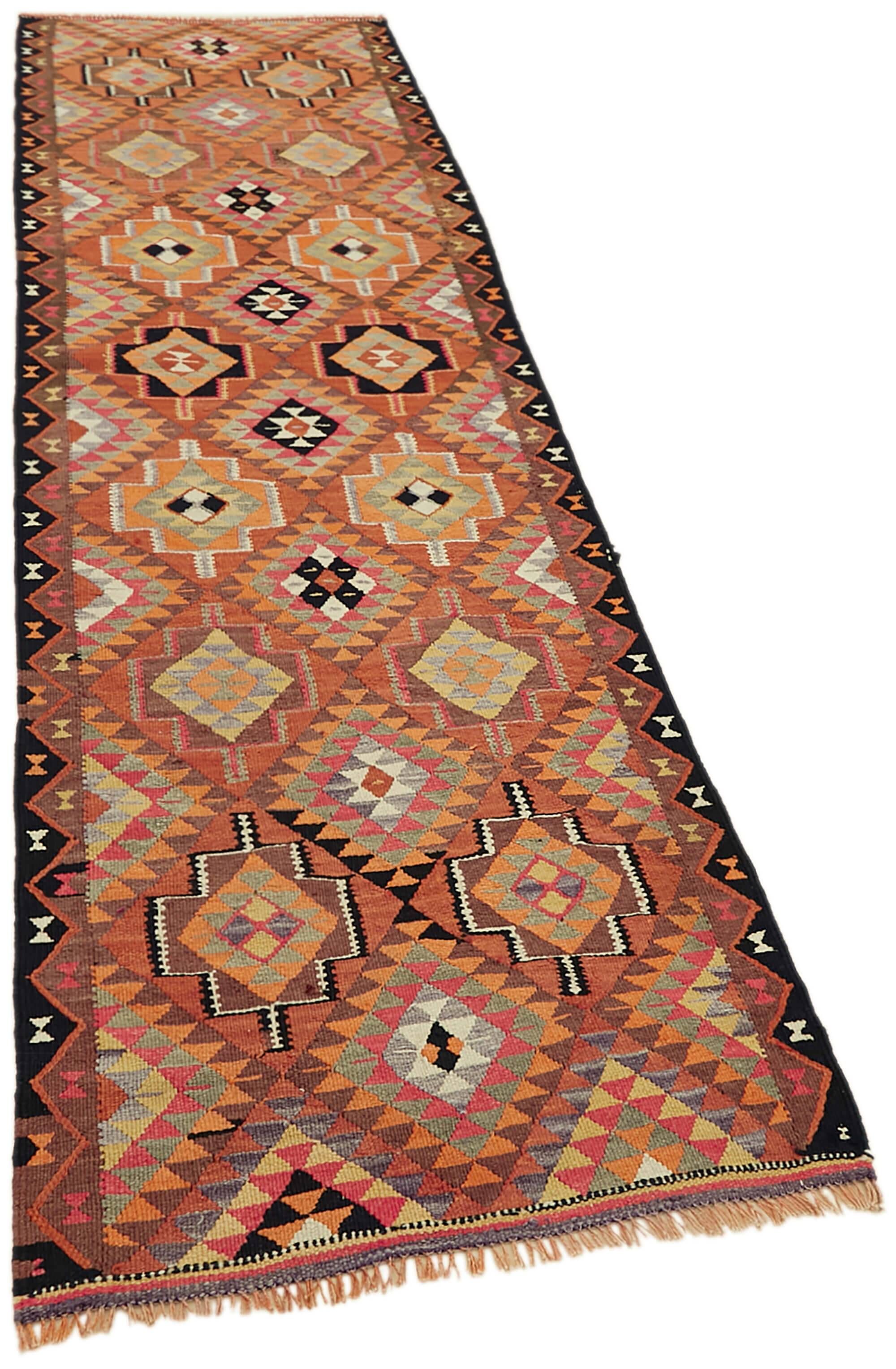 Turkish Handwoven Vintage Herki Kilim 86 cm x 303 cm