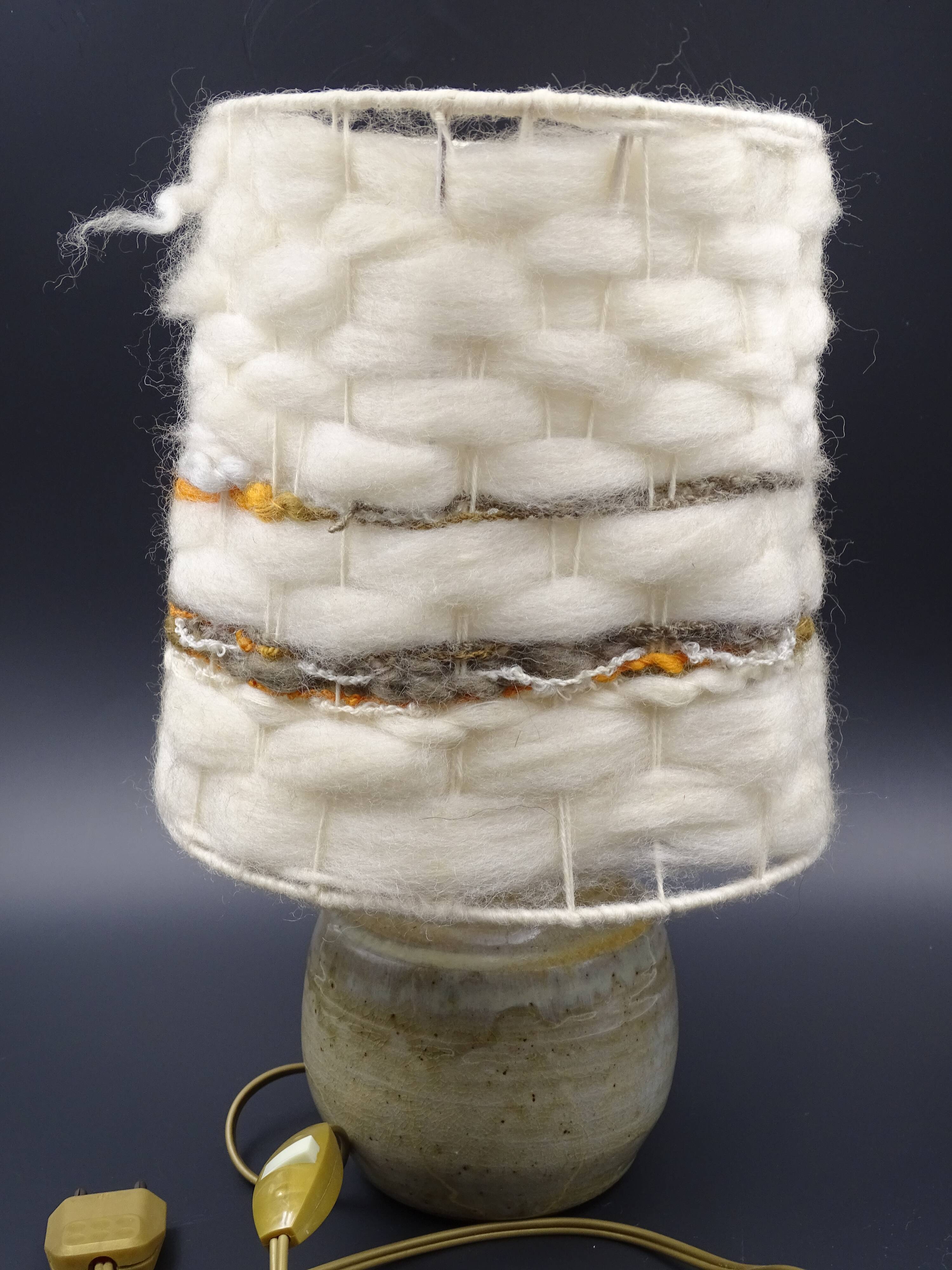 Pair of bedside lamps in stoneware and wool lampshades - Vintage around 1970