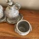 Salt, pepper, and mustard set in stoneware