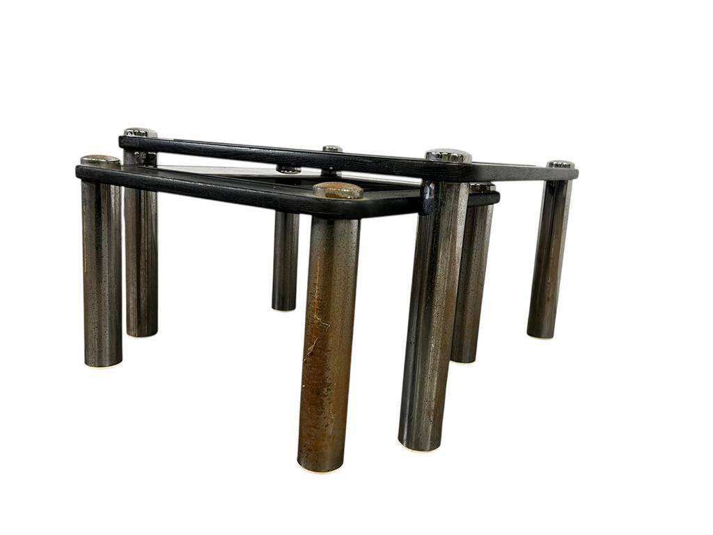Set of 2 vintage nesting tables: wood and smoked chrome