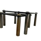 Set of 2 vintage nesting tables: wood and smoked chrome