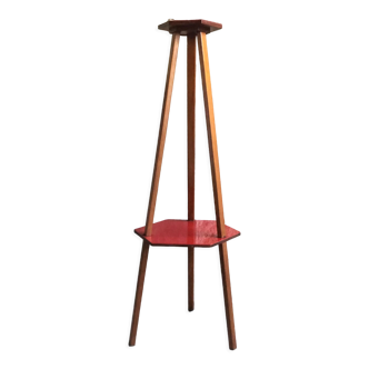 Wood tripod plant holder and red formica vintage 1960