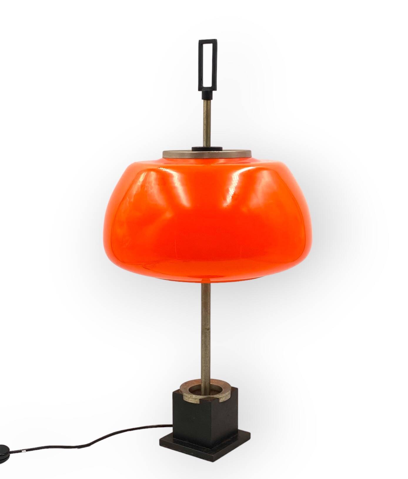 Oscar Torlasco, orange glass table / desk lamp, Prod. Lumi, 1960 ca.