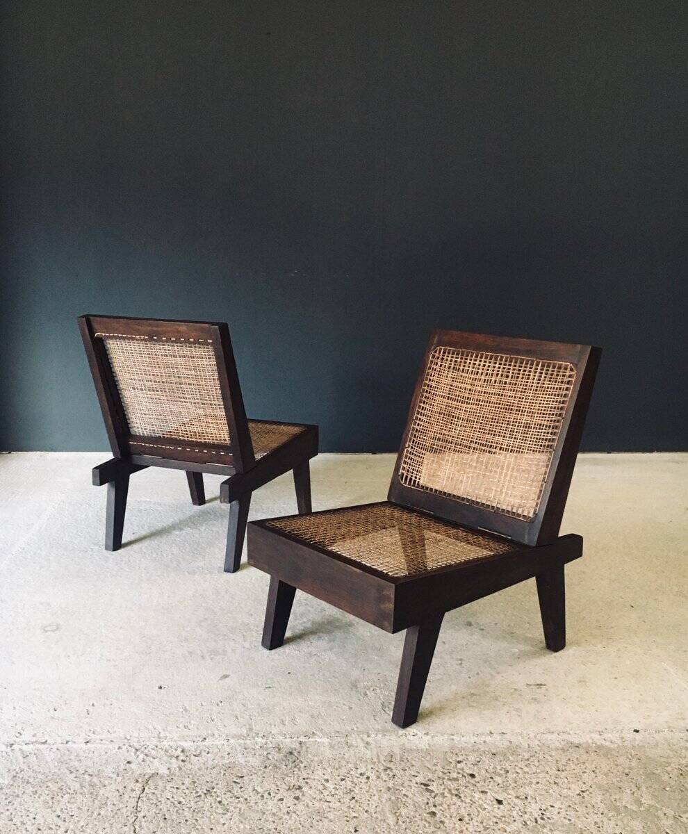 Low Modernist Folding Chairs by Pierre Jeanneret for Chandigarh, India, 1960s, Set of 2