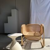 Amsterdam rattan armchair with U-shaped armrest, squared canework