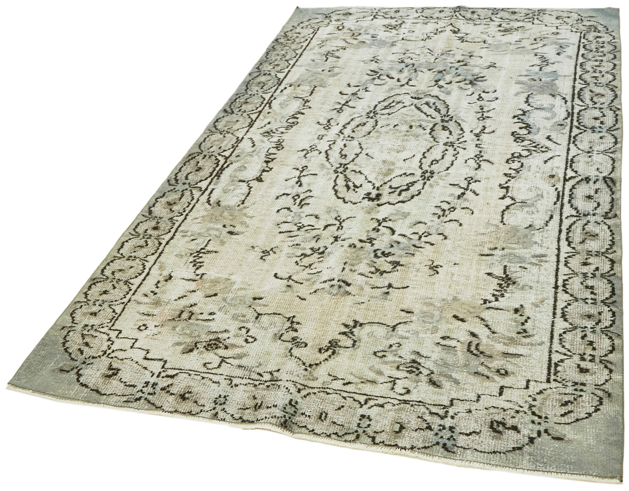 Handmade Distressed Oriental 1980s 184 cm x 283 cm Grey Rug