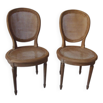2 medallion chairs in molded and carved beech in Louis XVI style