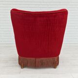 Fauteuil vintage danois en velours rouge cerise, 1960