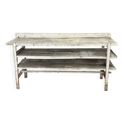 Ancien établi, meuble de métier en bois et métal