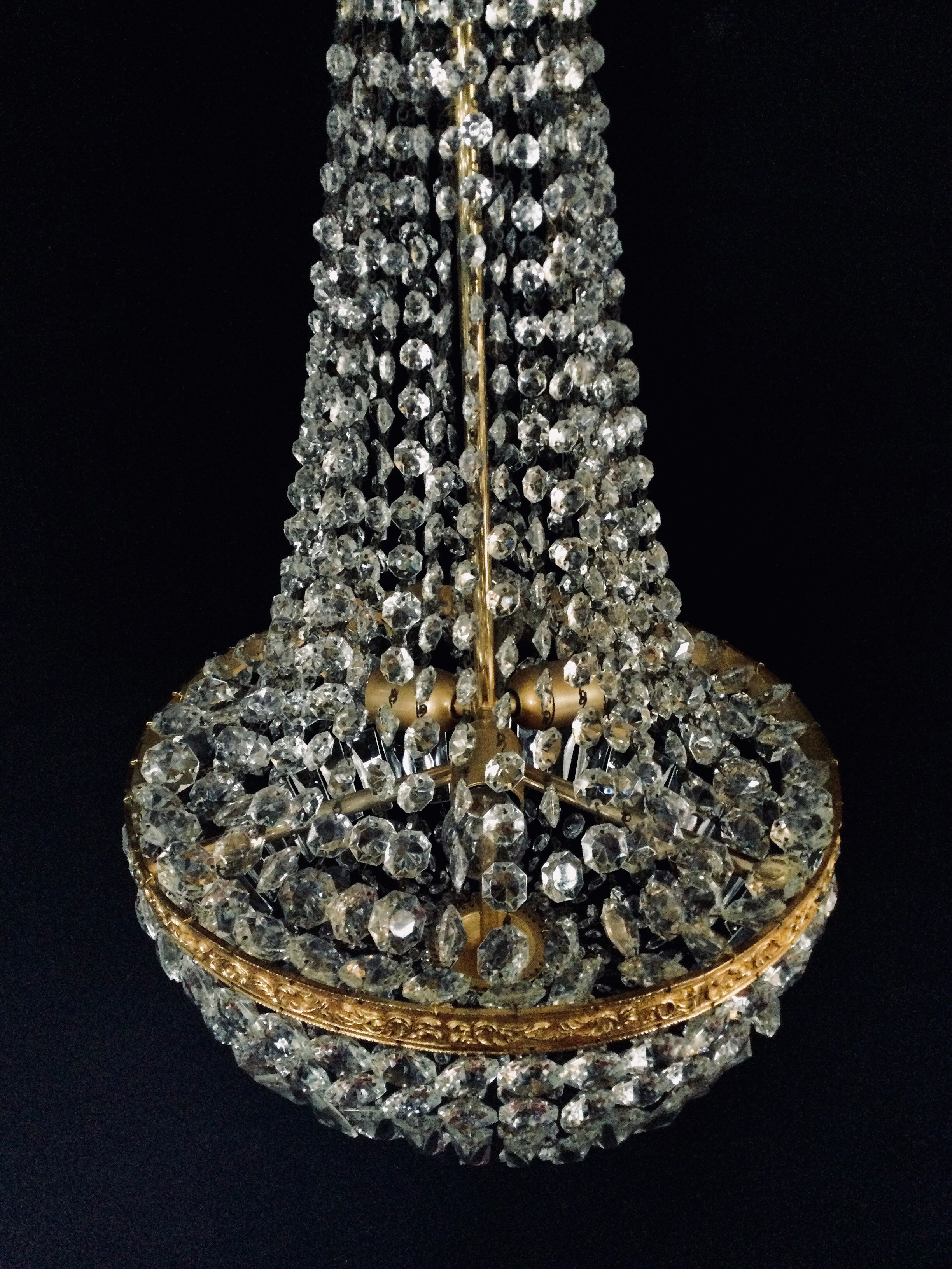 Bronze and crystal hot air balloon chandelier