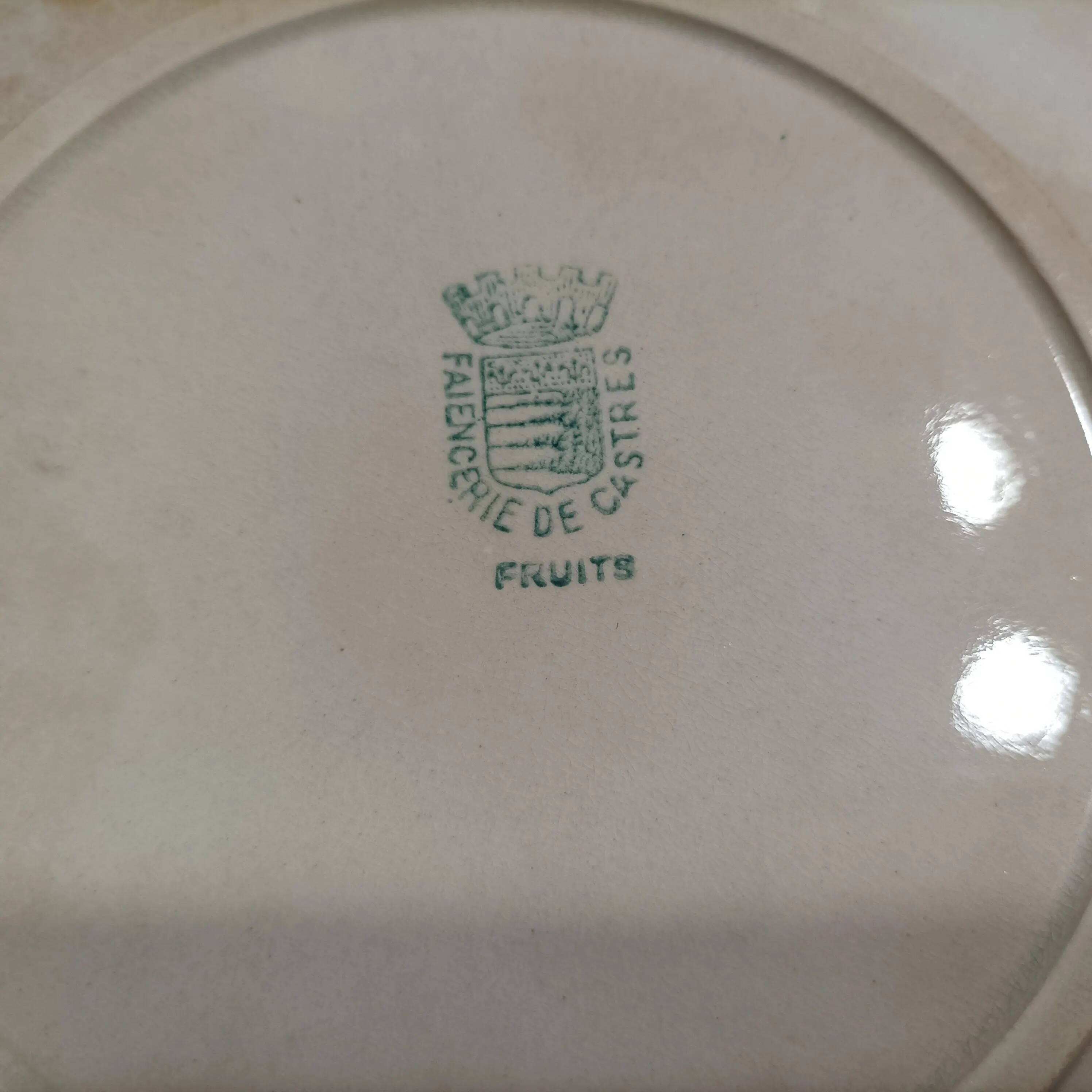 Lot de 6 anciennes assiettes dessert Faïencerie de Castres Modèle Fruits Di