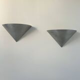 Pair of vintage conical wall lights, brushed metal, France 1970.