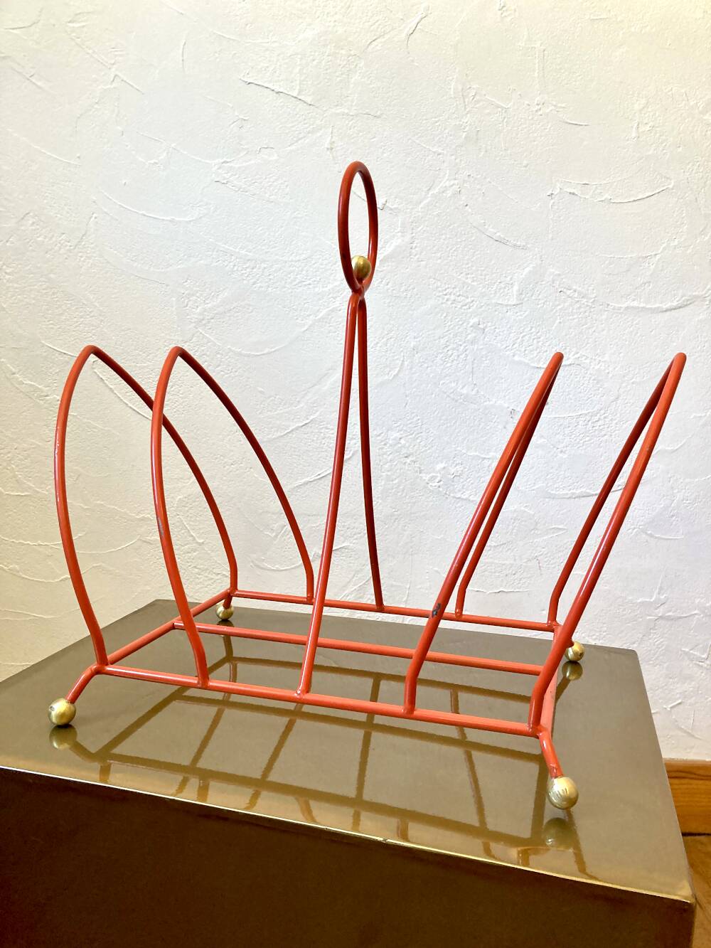 Vintage orange metal magazine rack, 1970s