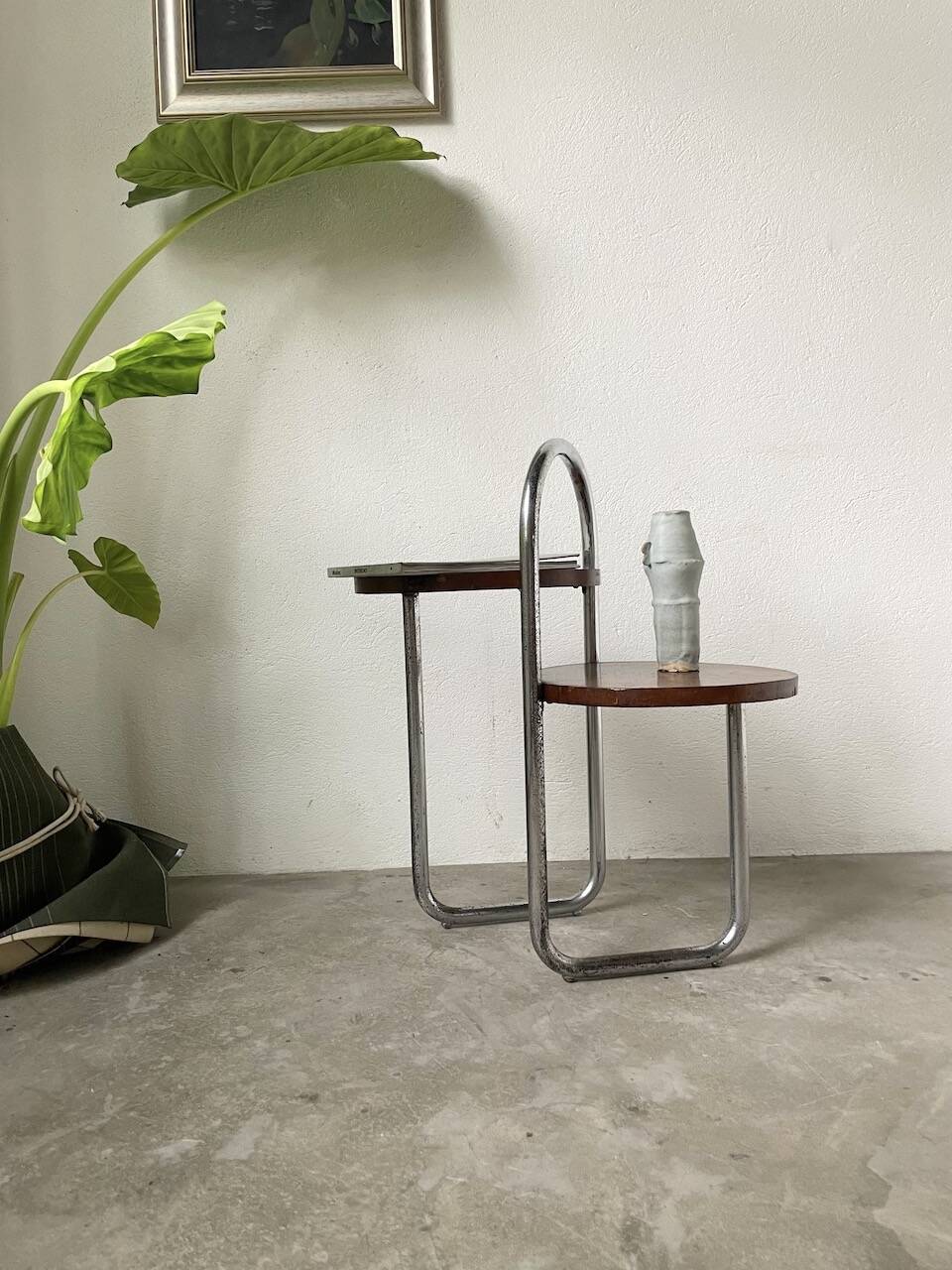 Sellette console art déco Bauhaus bois et chrome