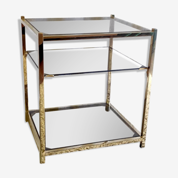 Side table in gilded metal and smoked glass by Belgo Chrome 60s/70s