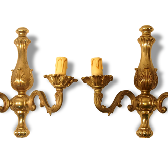 Pair Wall Sconces LOUIS XVI Gilded Bronze Antique French Regency Shabby pair sconces Dore Regency