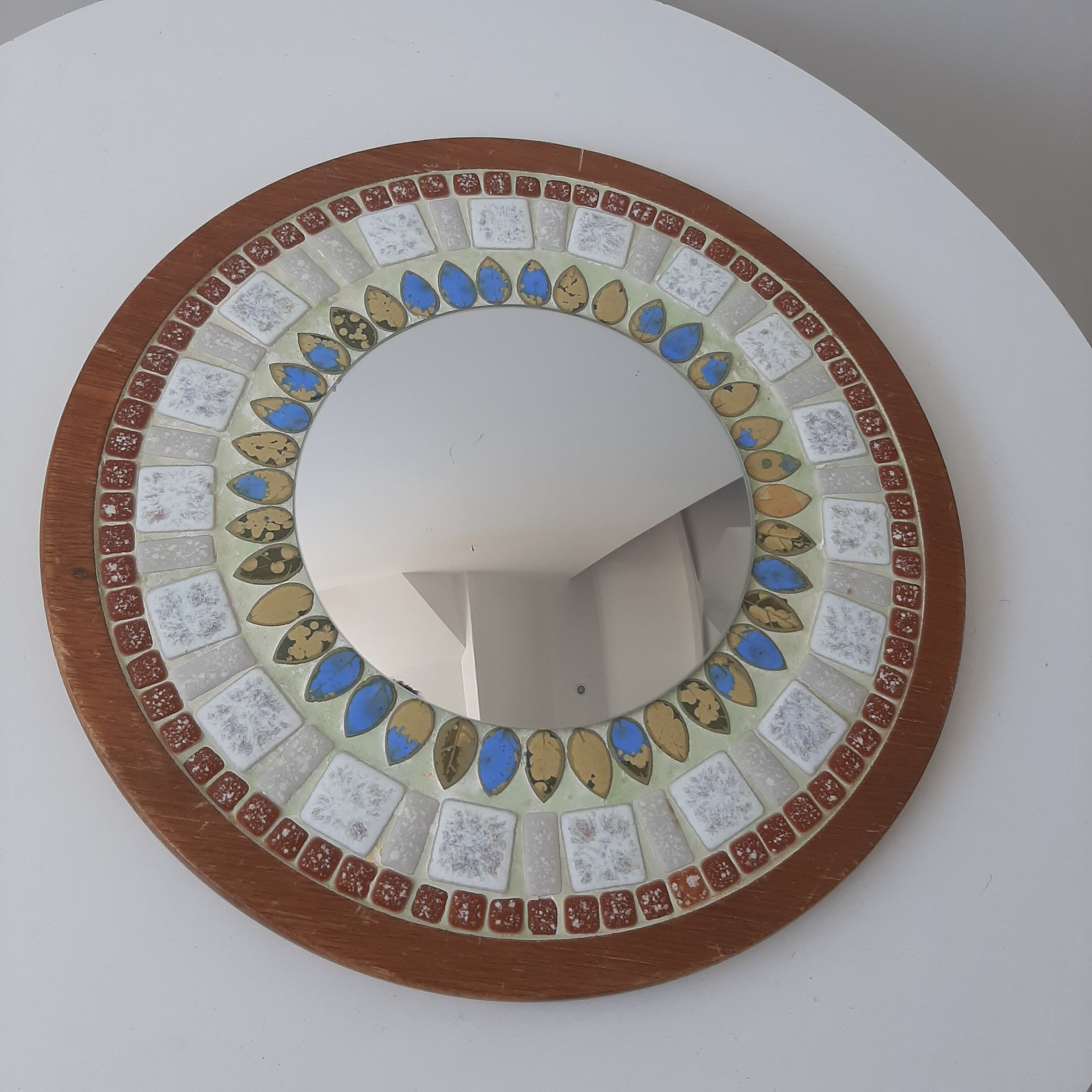 Round curved mirror vintage Scandinavian